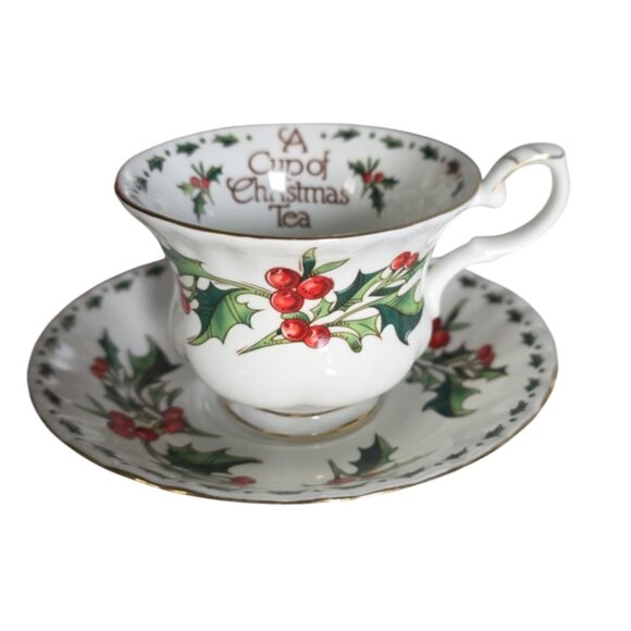 EUC Vintage 'A Cup of Christmas Tea' Cup & Saucer Set Bone China - Picture 1 of 9